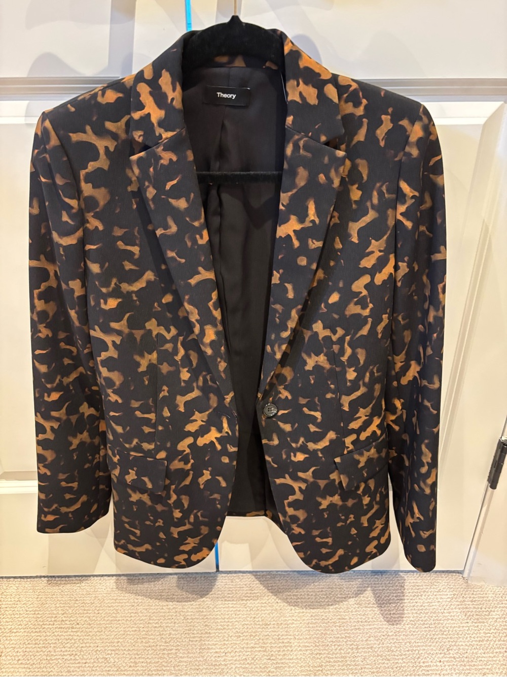 Theory Women’s Black Blazer with Brown Abstract Pattern. Stunning! Prof. Altered